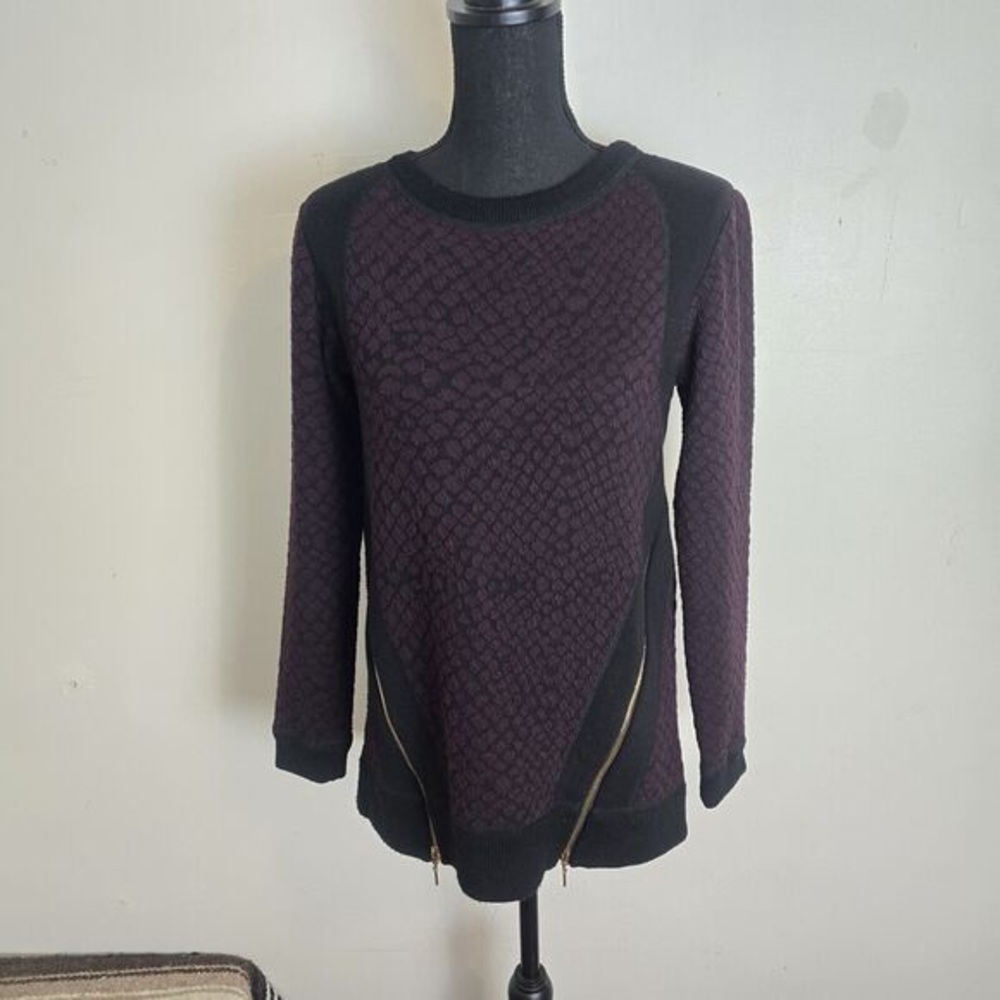 Black and Purple Textured Sweater with Zipper Accents